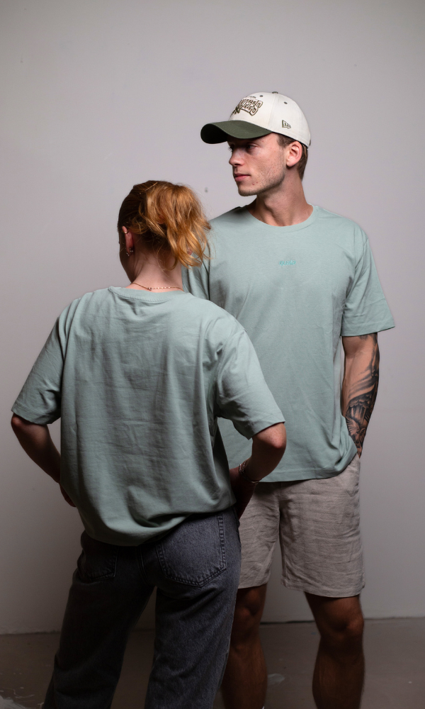 Recycled box fit t-shirt, embroidered logo | Iceberg green