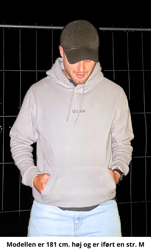 Recycled fleece hoodie, embroidered logo | Stone